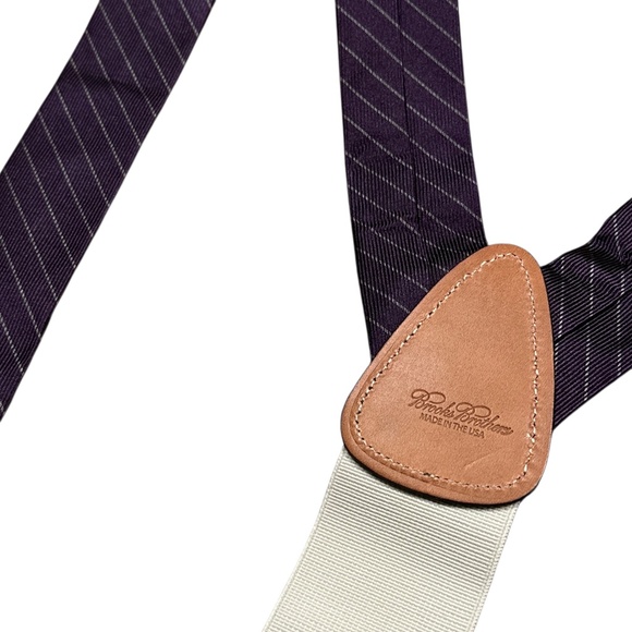 Brooks Brothers Made in USA Silk Purple Gray Striped Twill Elastic Suspenders - Picture 2 of 7